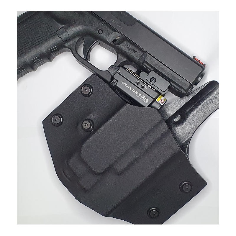 FUNDA OWB GLOCK 17/19 + LINTERNA OLIGHT BALDRS ELEGANT EXTERIOR KYDEX