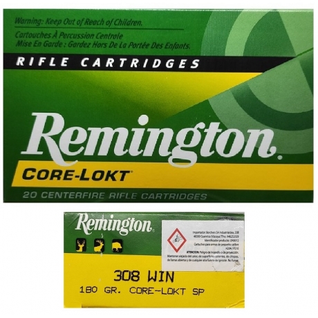 MUNICION REMINGTON C/308 WIN. CORE-LOCK SP 180 GR. PUNTA CHATA