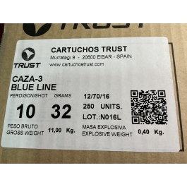 CAJON CARTUCHO CAZA TRUST CAZA-1 32 GRS BLUE LINE C/.12-70-16 P10 250 UNIDADES