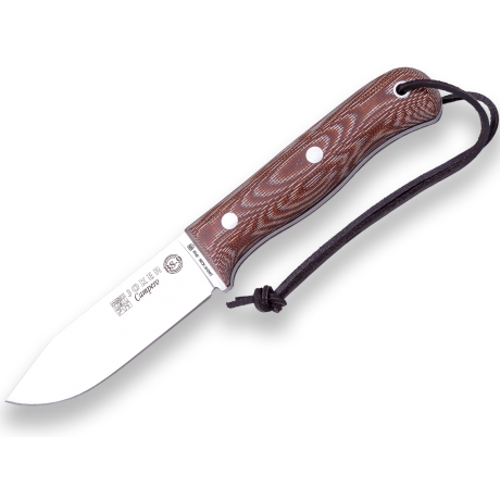 CUCHILLO JOKER BS9 CAMPERO. ACERO SANDVIK 14C28N, MANGO CANVAS MICARTA, HOJA 10,5 CM. CON FUNDA VAQUETILLA.
