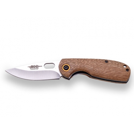 CUCHILLO DEPORTIVO JKR, APERTURA MANUAL, HOJA DE ACERO INOXIDABLE 6,5 CM, MANGO MADERA DE ZEBRANO